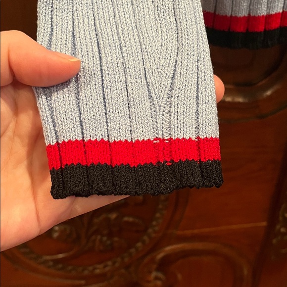 Light Blue Ribbed Women's Sweater with Red Accents - Picture 4 of 5